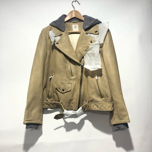 We the Free Womens Leather Moto Hoodie Jacket Brown Size M - Picture 2 of 11